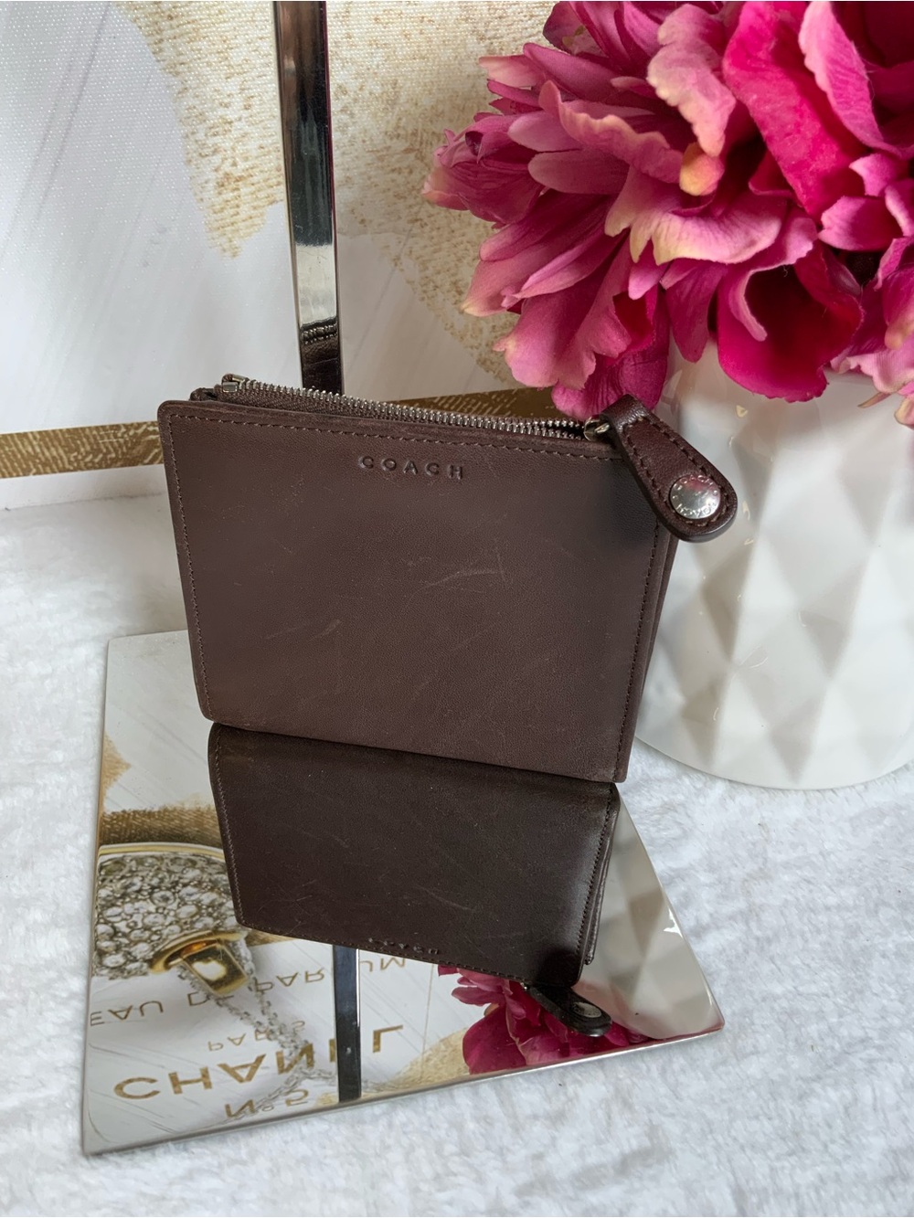 Coach Brown Leather Zip Card Case Wallet